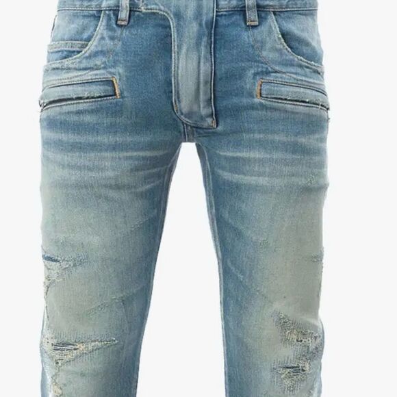 Balmain‎ Zipper Pocket Distressed Skinny Jeans Faded Blue 36 NWT - Picture 5 of 13